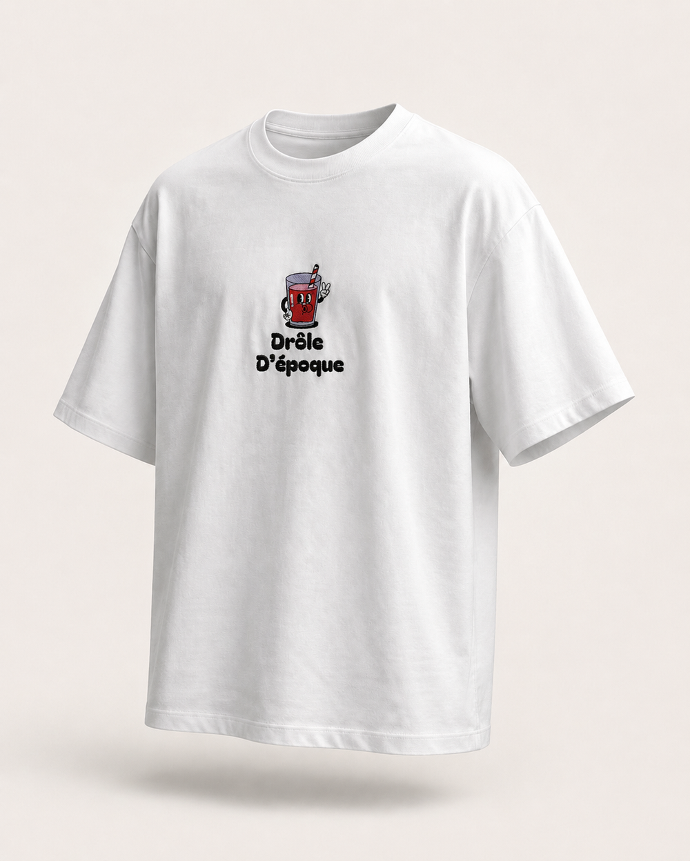 T-shirt Drôle d’époque blanc oversize 280 GSM avec broderie