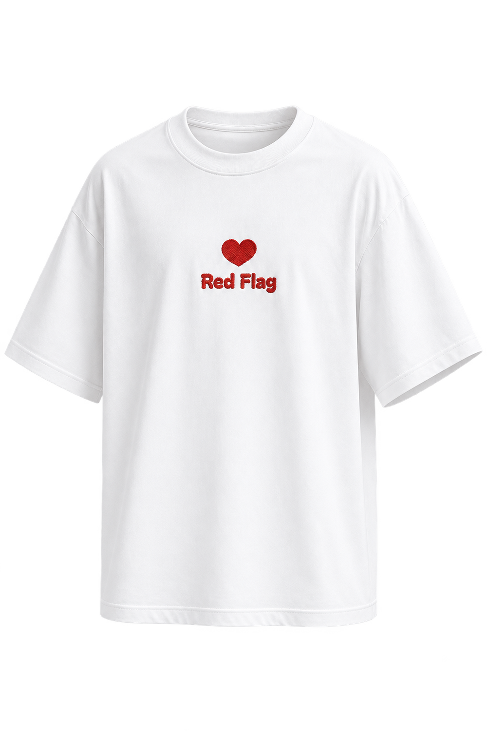 T-shirt Red Flag blanc oversize 280 GSM avec broderie rouge, fond transparent