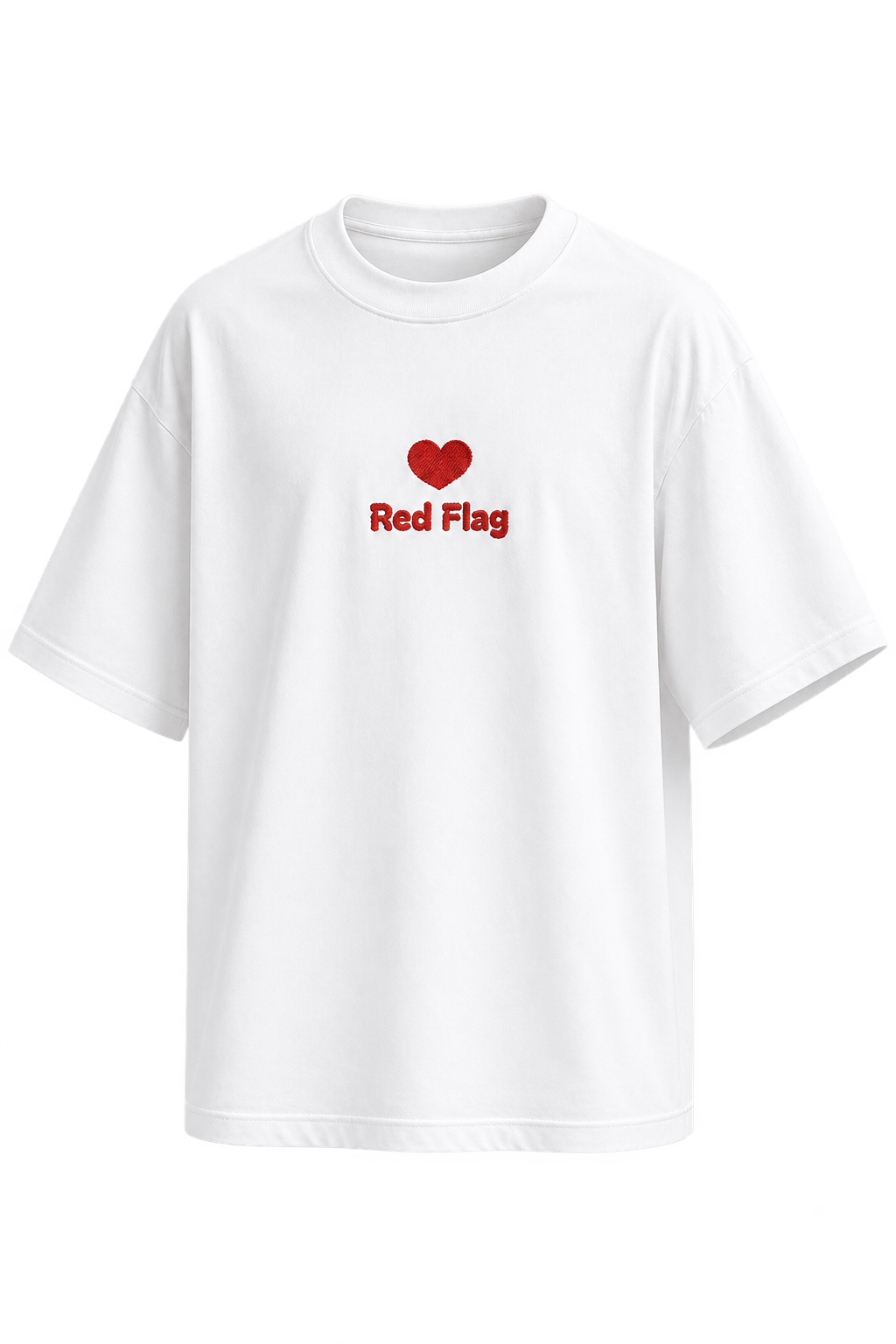 T-shirt Red Flag blanc oversize 280 GSM avec broderie rouge, fond transparent